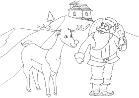 Vorlage ausdrucken von Santa Claus mit Rentier Rudolph